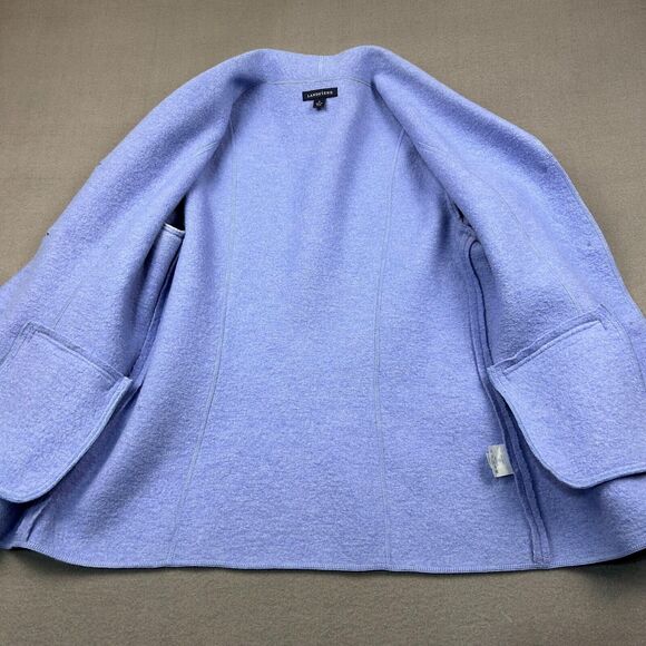 Lands End Wool Blazer Coat Jacket Size 12 Blue Fleece Pockets Buttons - Picture 3 of 11